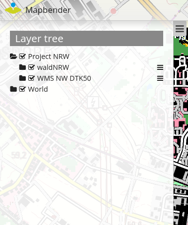 Thematic Layertree integrated in the sidebar displaying the layerset titles.